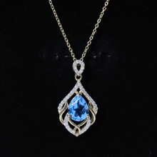 Load image into Gallery viewer, 2.2 Carat Swiss Blue Topaz Designer Wedding Necklace with Lab Diamond