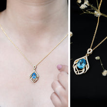 Load image into Gallery viewer, 2.2 Carat Swiss Blue Topaz Designer Wedding Necklace with Lab Diamond