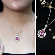 Load image into Gallery viewer, 3.3 Carat Lab Grown Pink Sapphire Designer Necklace with Diamond
