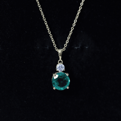 Certified 2.75 Carat Lab Created Emerald Solitaire Necklace with Silver Chain
