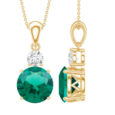 Certified 2.75 Carat Lab Created Emerald Solitaire Necklace with Silver Chain