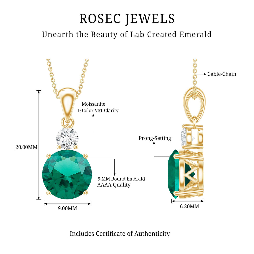 Certified 2.75 Carat Lab Created Emerald Solitaire Necklace with Silver Chain