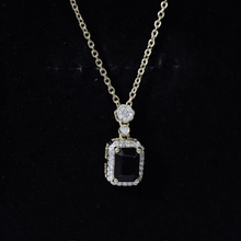 Load image into Gallery viewer, Vintage Style 1 Carat Emerald Cut Black Spinel Statement Necklace with Diamond Halo