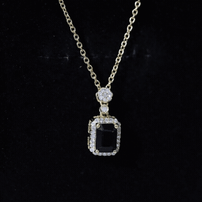 Vintage Style 1 Carat Emerald Cut Black Spinel Statement Necklace with Diamond Halo