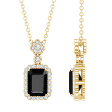Load image into Gallery viewer, Vintage Style 1 Carat Emerald Cut Black Spinel Statement Necklace with Diamond Halo