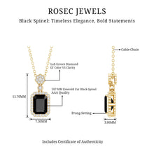 Load image into Gallery viewer, Vintage Style 1 Carat Emerald Cut Black Spinel Statement Necklace with Diamond Halo
