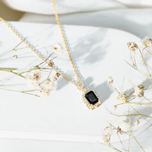 Load image into Gallery viewer, Vintage Style 1 Carat Emerald Cut Black Spinel Statement Necklace with Diamond Halo