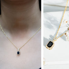 Load image into Gallery viewer, Vintage Style 1 Carat Emerald Cut Black Spinel Statement Necklace with Diamond Halo