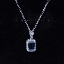 Load image into Gallery viewer, Genuine 1.1 Carat London Blue Topaz Emerald Cut Necklace with Diamond Halo