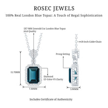 Load image into Gallery viewer, Genuine 1.1 Carat London Blue Topaz Emerald Cut Necklace with Diamond Halo