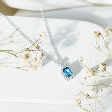 Load image into Gallery viewer, Genuine 1.1 Carat London Blue Topaz Emerald Cut Necklace with Diamond Halo