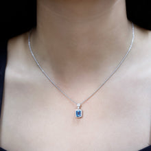 Load image into Gallery viewer, Genuine 1.1 Carat London Blue Topaz Emerald Cut Necklace with Diamond Halo