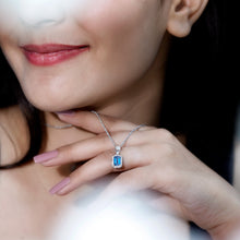 Load image into Gallery viewer, Genuine 1.1 Carat London Blue Topaz Emerald Cut Necklace with Diamond Halo