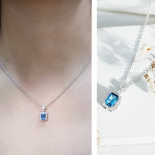 Load image into Gallery viewer, Genuine 1.1 Carat London Blue Topaz Emerald Cut Necklace with Diamond Halo