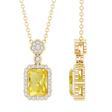 Load image into Gallery viewer, Vintage Inspired 1 Carat Lab Created Yellow Sapphire Necklace with Diamond Halo