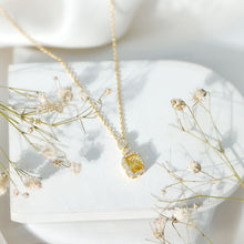 Load image into Gallery viewer, Vintage Inspired 1 Carat Lab Created Yellow Sapphire Necklace with Diamond Halo