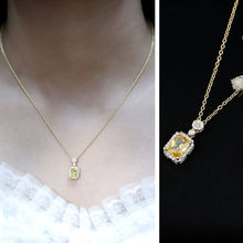 Load image into Gallery viewer, Vintage Inspired 1 Carat Lab Created Yellow Sapphire Necklace with Diamond Halo