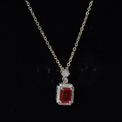 Vintage Style 1 Carat Emerald Cut Fire Opal Necklace with Diamond