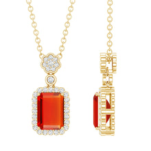 Load image into Gallery viewer, Vintage Style 1 Carat Emerald Cut Fire Opal Necklace with Diamond