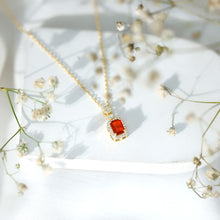 Load image into Gallery viewer, Vintage Style 1 Carat Emerald Cut Fire Opal Necklace with Diamond