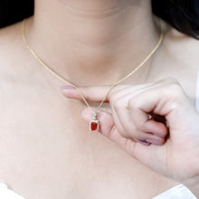 Load image into Gallery viewer, Vintage Style 1 Carat Emerald Cut Fire Opal Necklace with Diamond