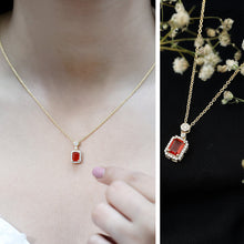 Load image into Gallery viewer, Vintage Style 1 Carat Emerald Cut Fire Opal Necklace with Diamond