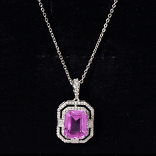 Load image into Gallery viewer, Certified 2.3 Carat Emerald Cut Lab Grown Pink Sapphire Diamond Vintage Necklace