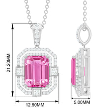 Load image into Gallery viewer, Certified 2.3 Carat Emerald Cut Lab Grown Pink Sapphire Diamond Vintage Necklace
