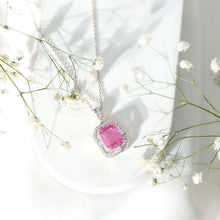 Load image into Gallery viewer, Certified 2.3 Carat Emerald Cut Lab Grown Pink Sapphire Diamond Vintage Necklace