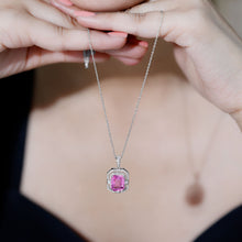 Load image into Gallery viewer, Certified 2.3 Carat Emerald Cut Lab Grown Pink Sapphire Diamond Vintage Necklace