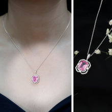 Load image into Gallery viewer, Certified 2.3 Carat Emerald Cut Lab Grown Pink Sapphire Diamond Vintage Necklace