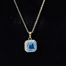 Load image into Gallery viewer, Certified 3 Carat Asscher Cut Swiss Blue Topaz Pendant Necklace with Diamond Halo