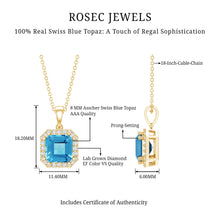 Load image into Gallery viewer, Certified 3 Carat Asscher Cut Swiss Blue Topaz Pendant Necklace with Diamond Halo