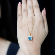 Load image into Gallery viewer, Certified 3 Carat Asscher Cut Swiss Blue Topaz Pendant Necklace with Diamond Halo