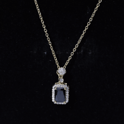 Vintage Style 1.25 Carat Emerald Cut Lab Created Black and White Diamond Necklace
