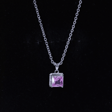 Load image into Gallery viewer, Princess Cut 0.7 Carat Lab Created Pink Sapphire Solitaire Pendant Necklace