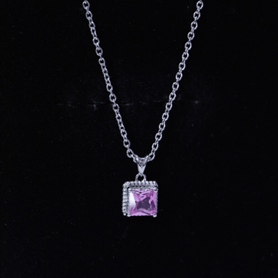 Princess Cut 0.7 Carat Lab Created Pink Sapphire Solitaire Pendant Necklace
