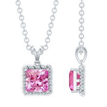 Load image into Gallery viewer, Princess Cut 0.7 Carat Lab Created Pink Sapphire Solitaire Pendant Necklace