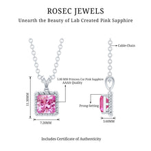 Load image into Gallery viewer, Princess Cut 0.7 Carat Lab Created Pink Sapphire Solitaire Pendant Necklace