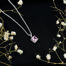 Load image into Gallery viewer, Princess Cut 0.7 Carat Lab Created Pink Sapphire Solitaire Pendant Necklace