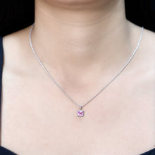 Load image into Gallery viewer, Princess Cut 0.7 Carat Lab Created Pink Sapphire Solitaire Pendant Necklace