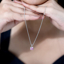 Load image into Gallery viewer, Princess Cut 0.7 Carat Lab Created Pink Sapphire Solitaire Pendant Necklace