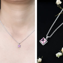 Load image into Gallery viewer, Princess Cut 0.7 Carat Lab Created Pink Sapphire Solitaire Pendant Necklace