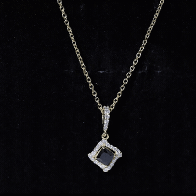 Sterling Silver Black Spinel Necklace with Diamond Halo