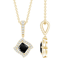 Load image into Gallery viewer, Sterling Silver Black Spinel Necklace with Diamond Halo