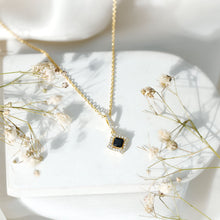 Load image into Gallery viewer, Sterling Silver Black Spinel Necklace with Diamond Halo