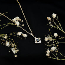 Load image into Gallery viewer, Sterling Silver Black Spinel Necklace with Diamond Halo