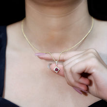Load image into Gallery viewer, Princess Cut Rhodolite and Diamond Halo Pendant Necklace