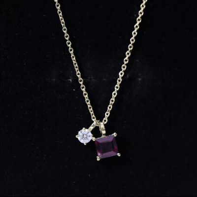 1.4 Carat Princess Cut Rhodolite Garnet Promise Necklace with Moissanite