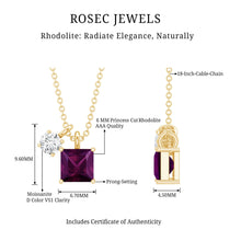 Load image into Gallery viewer, 1.4 Carat Princess Cut Rhodolite Garnet Promise Necklace with Moissanite